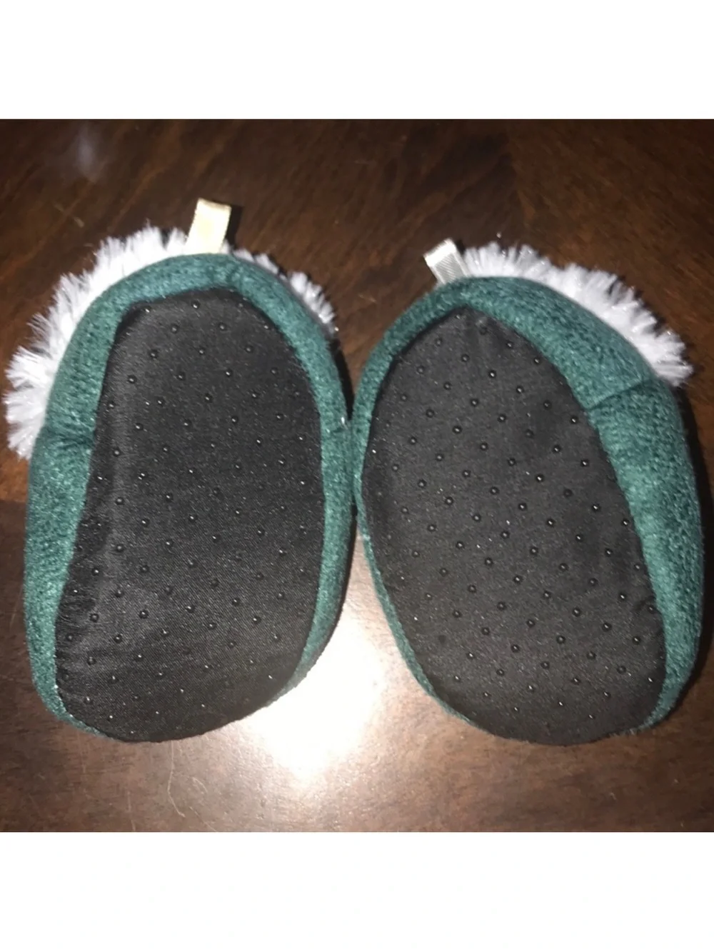 Forever collectibles small Green Baby furry Booties with Yellow A's Logo